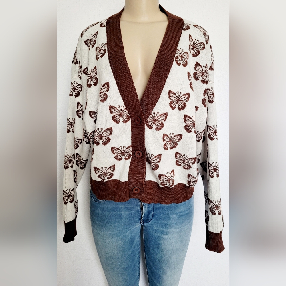 Social ♡ Scene Women's Butterfly Print Cardigan Cotton Blend Medium
